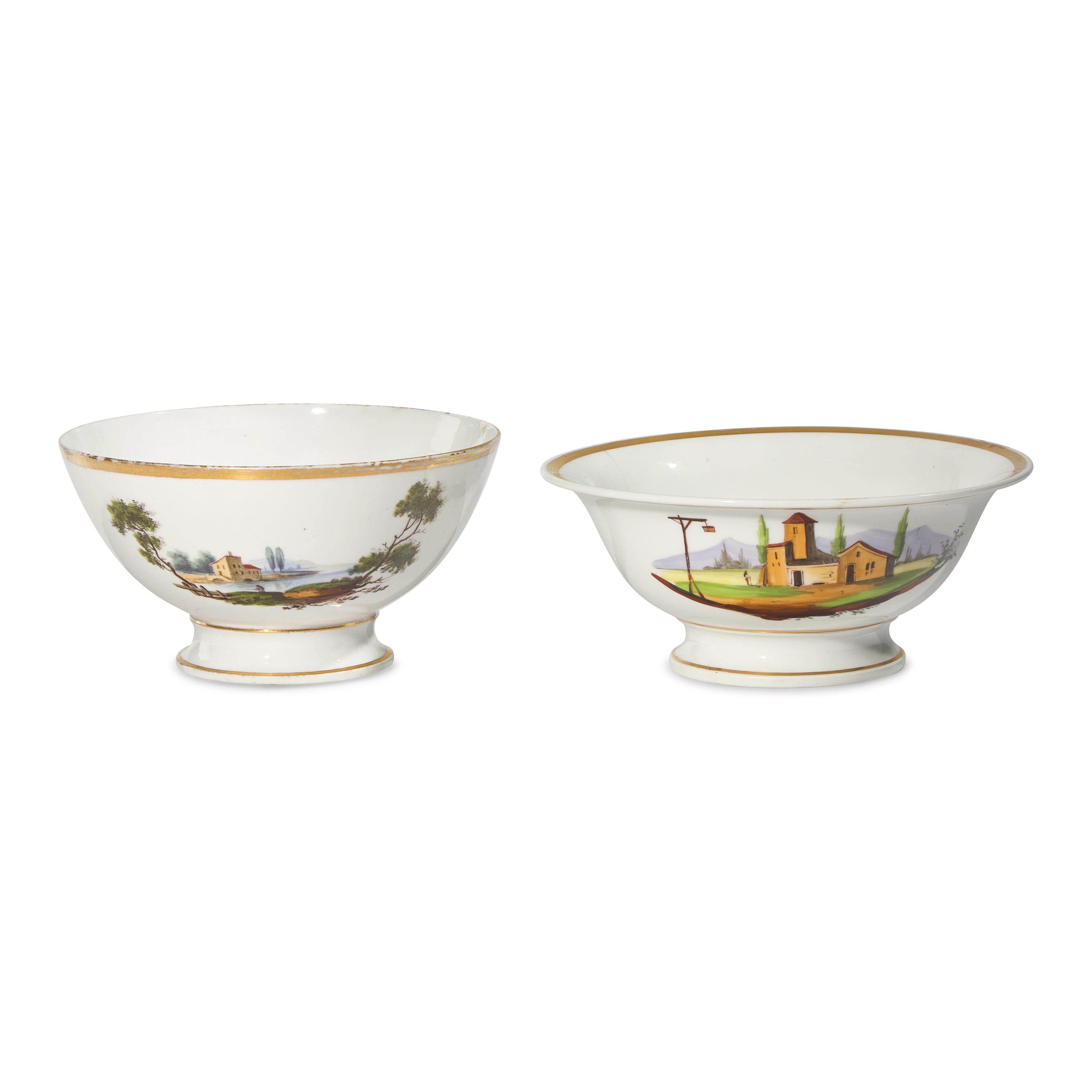 Two Classical Painted and Gilt-Decorated Porcelain Footed Bowls