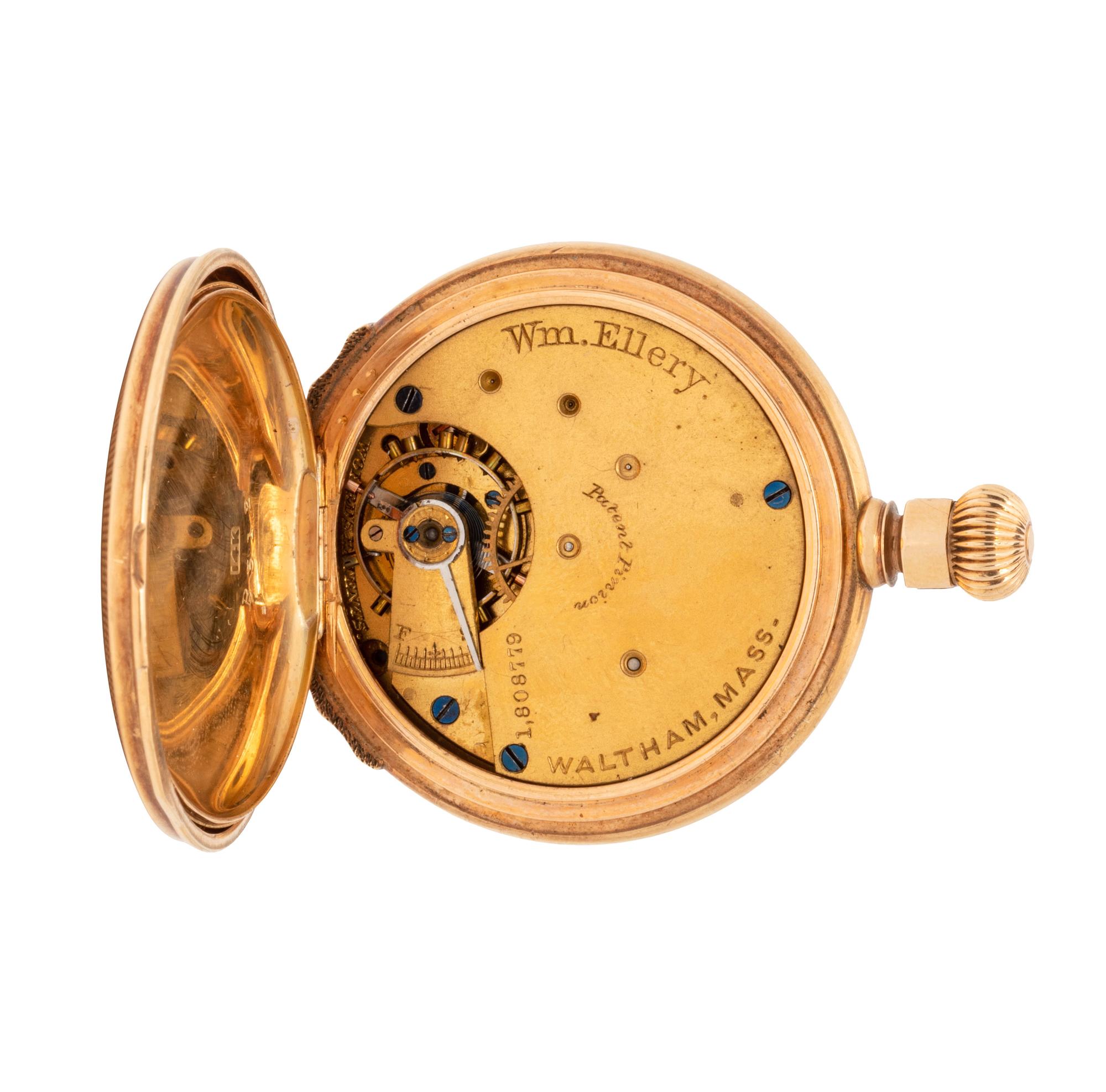 WALTHAM, 14K YELLOW GOLD HUNTER CASE POCKET WATCH