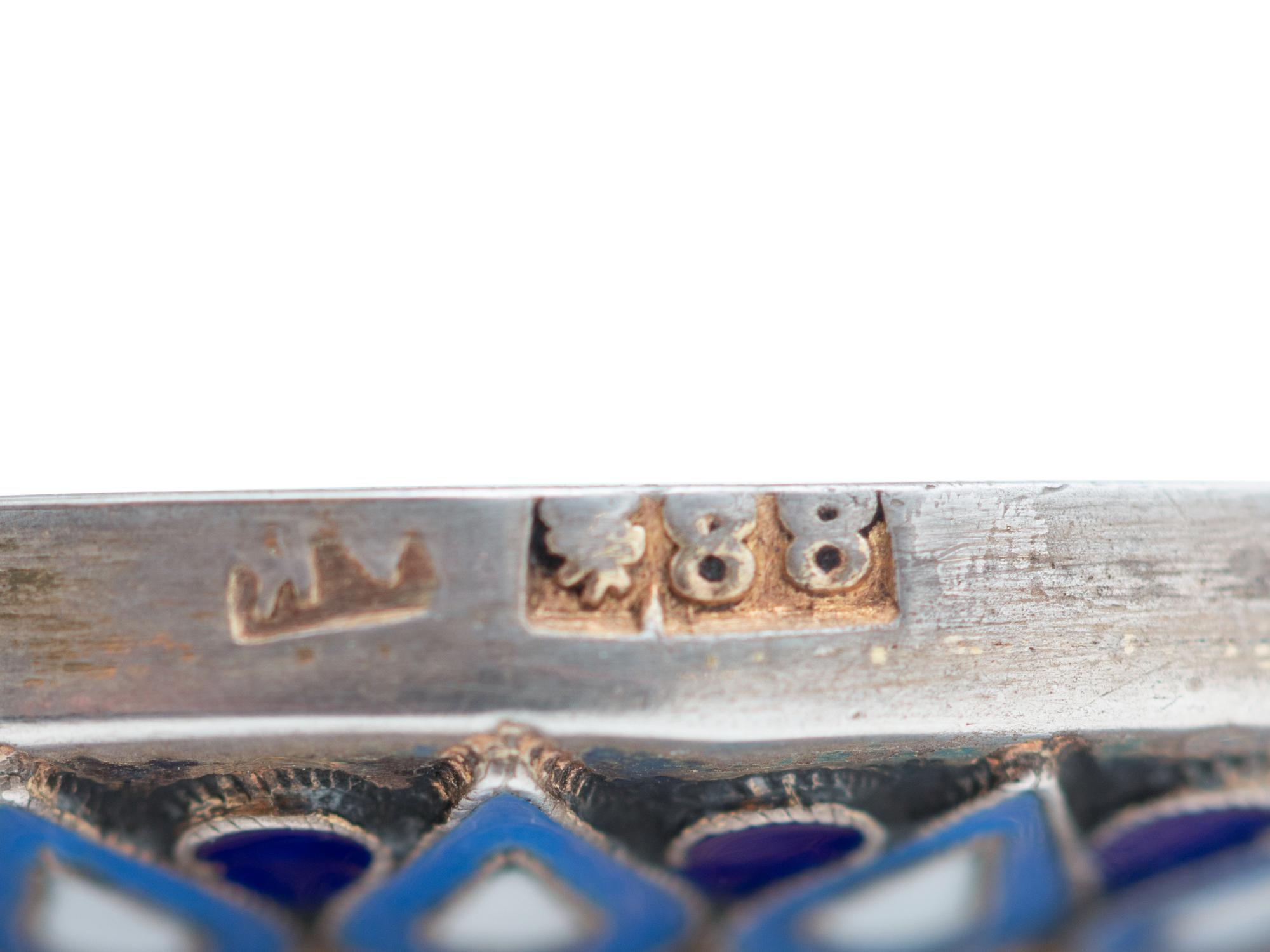 A Russian Silver and Enameled Cut Glass Inkwell