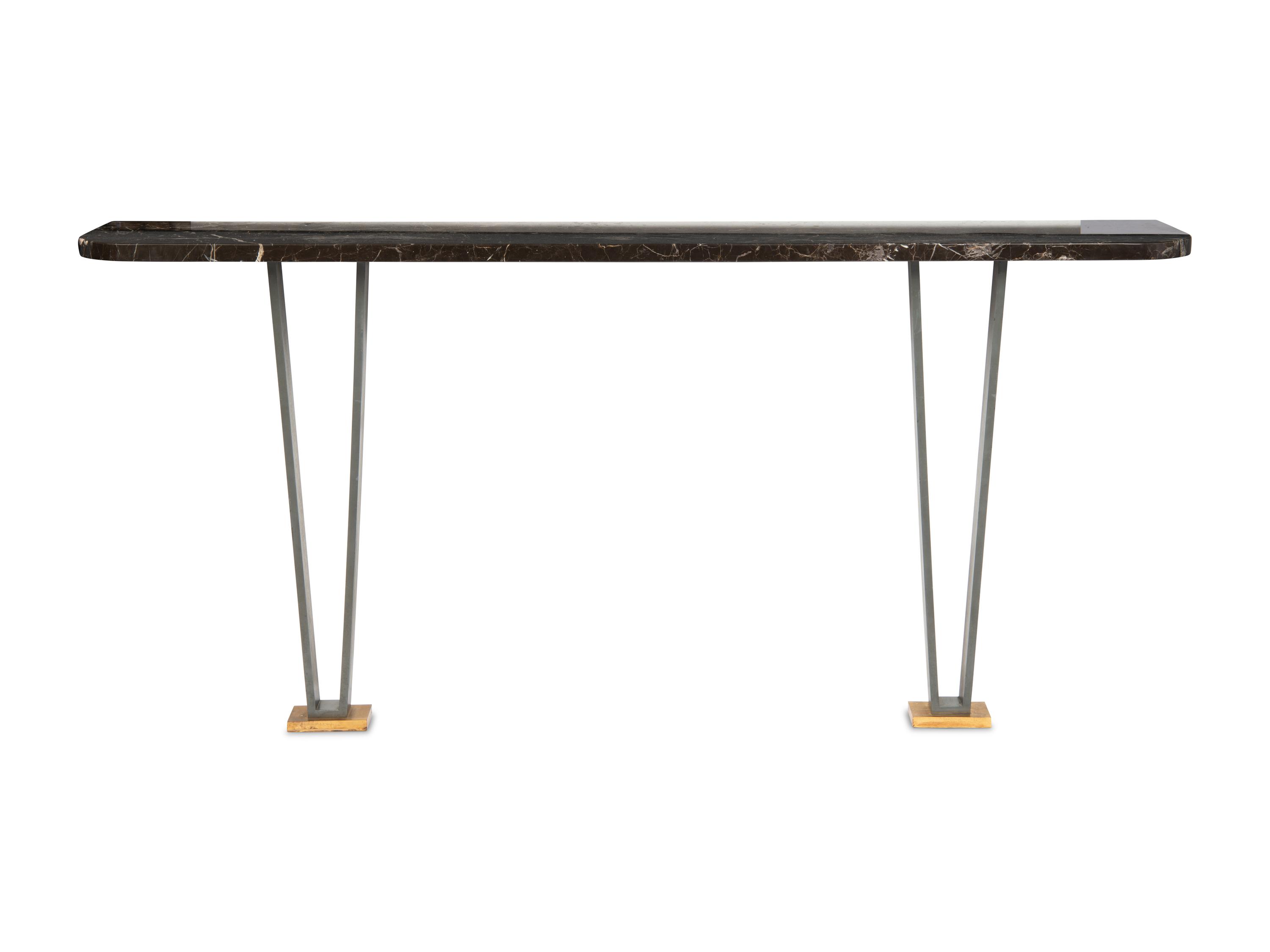 A Black Marble and Metal Console Table