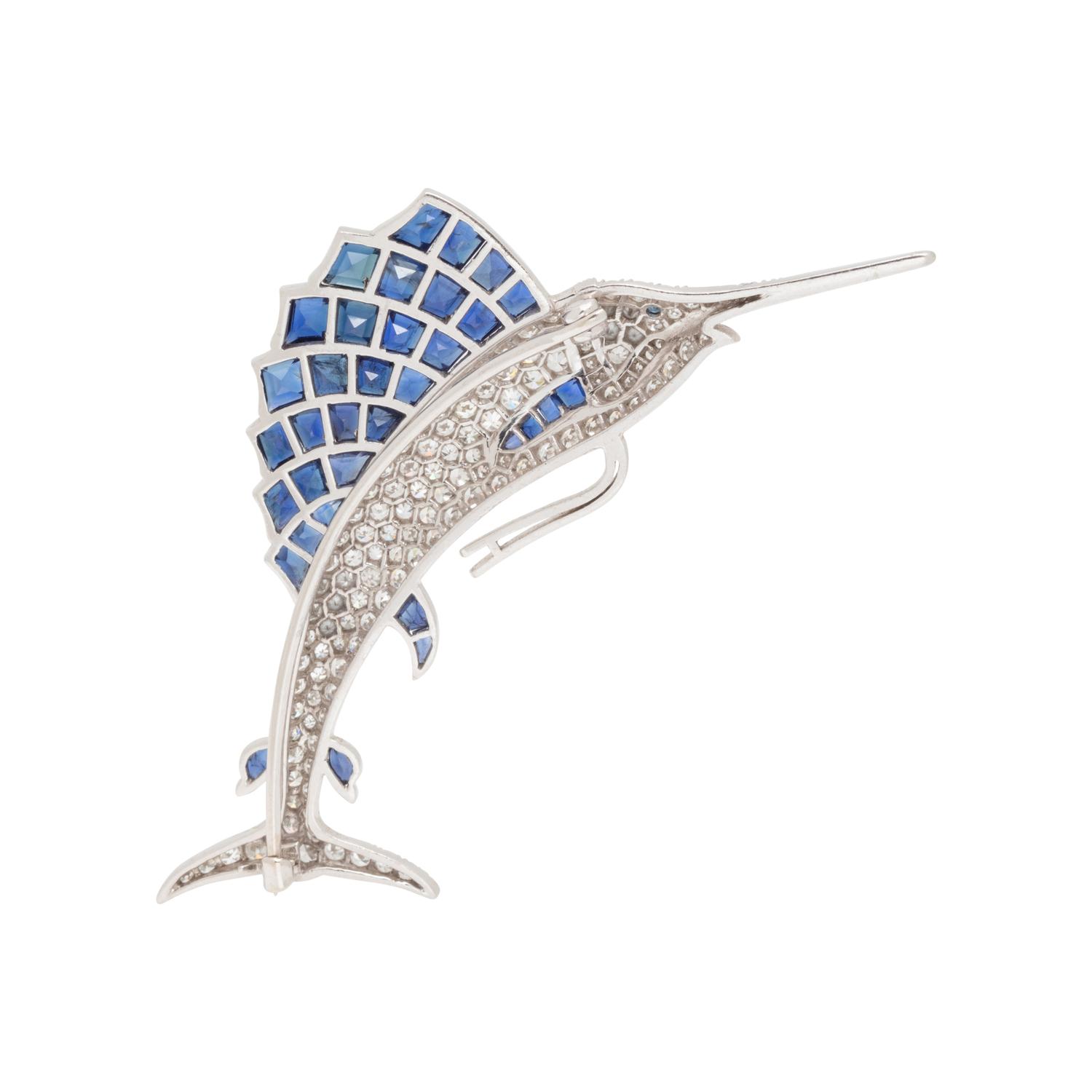 DIAMOND AND SAPPHIRE SAILFISH BROOCH