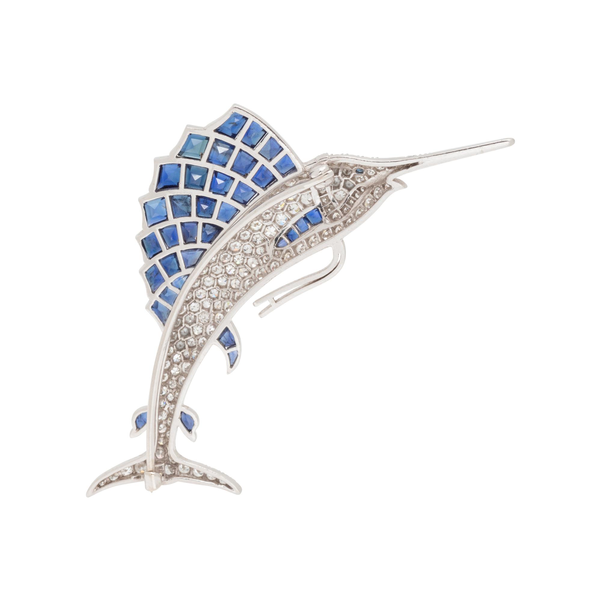 DIAMOND AND SAPPHIRE SAILFISH BROOCH