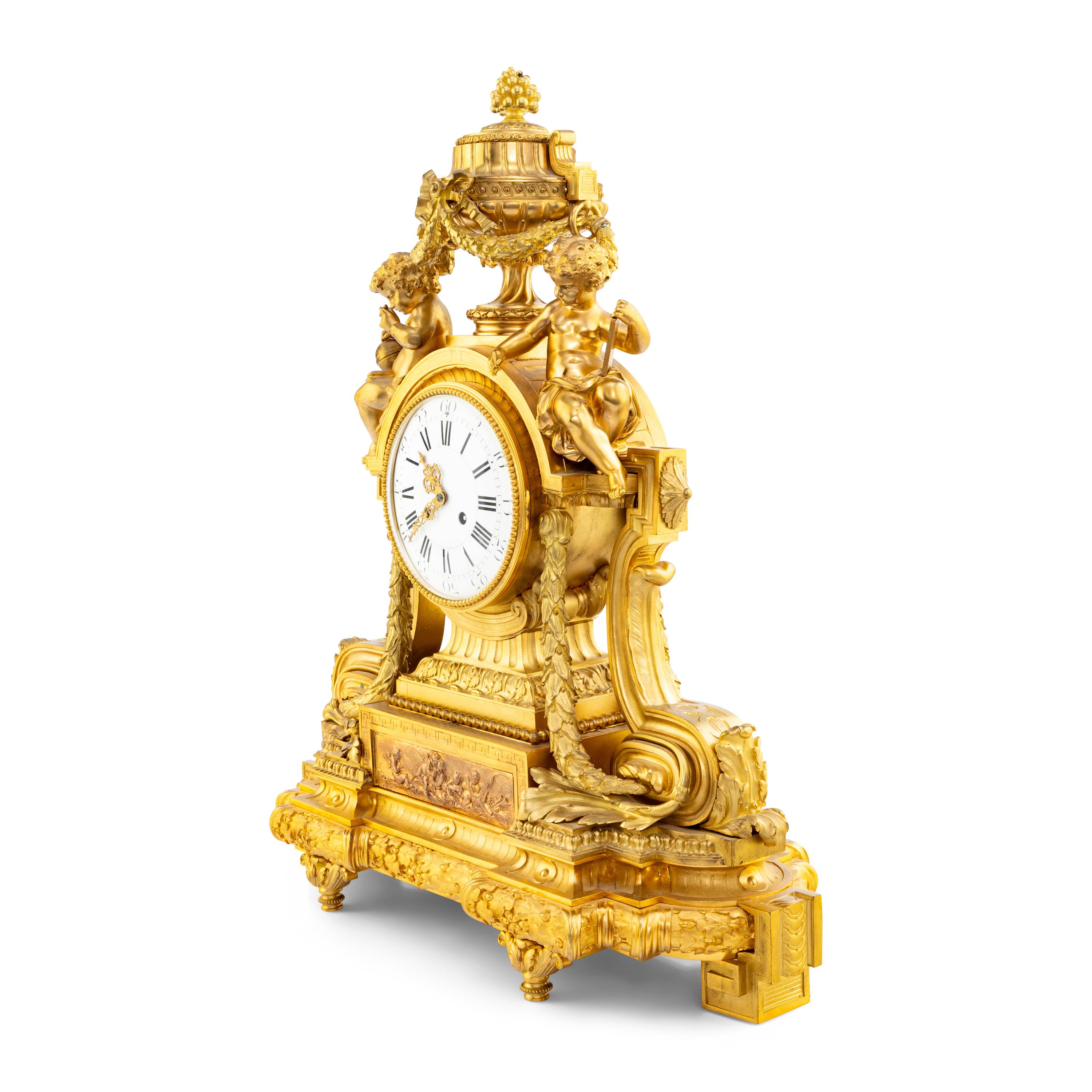 A Louis XVI Style Gilt Bronze Mantel Clock