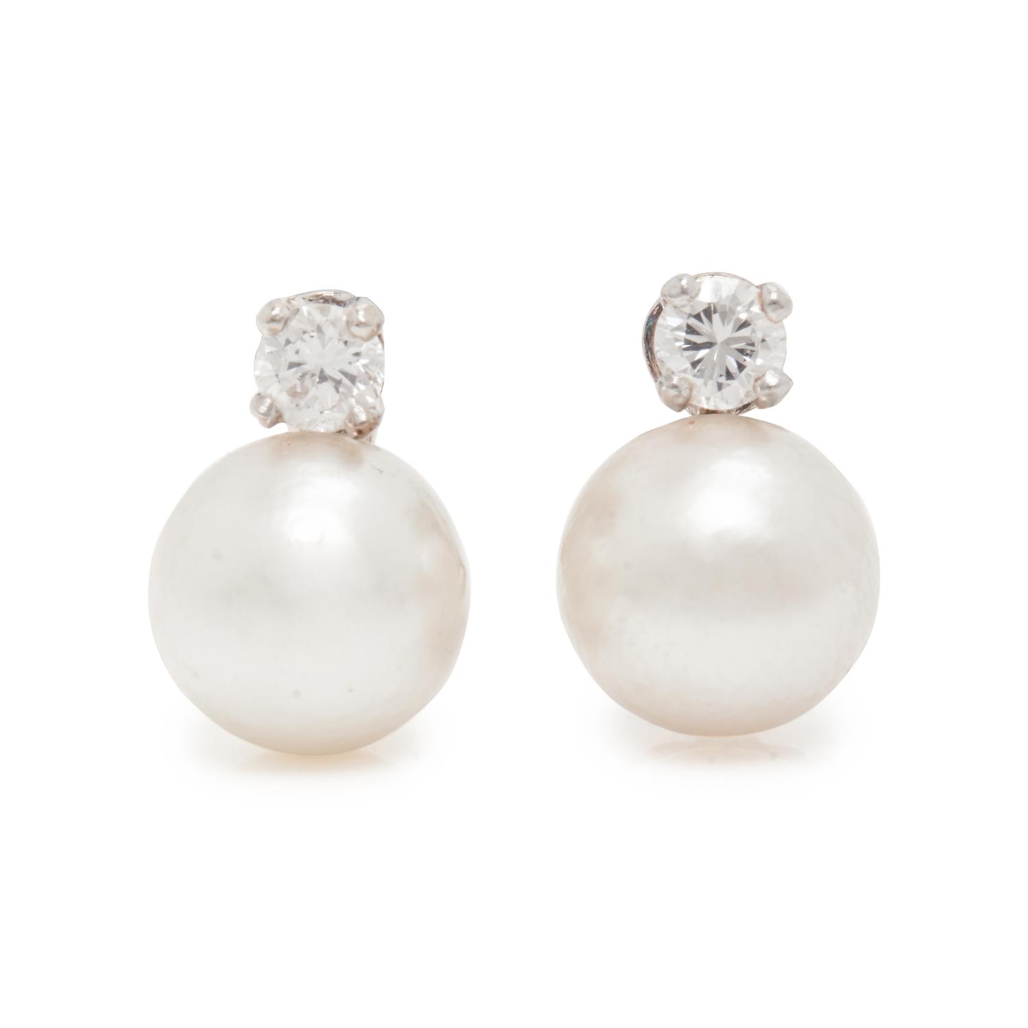 CULTURED PEARL AND DIAMOND EARCLIPS