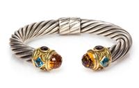A Sterling Silver, 18 Karat Yellow Gold, Citrine, Blue Topaz and Amethyst 'Renaissance' Bracelet, David Yurman, 28.40 dwts.