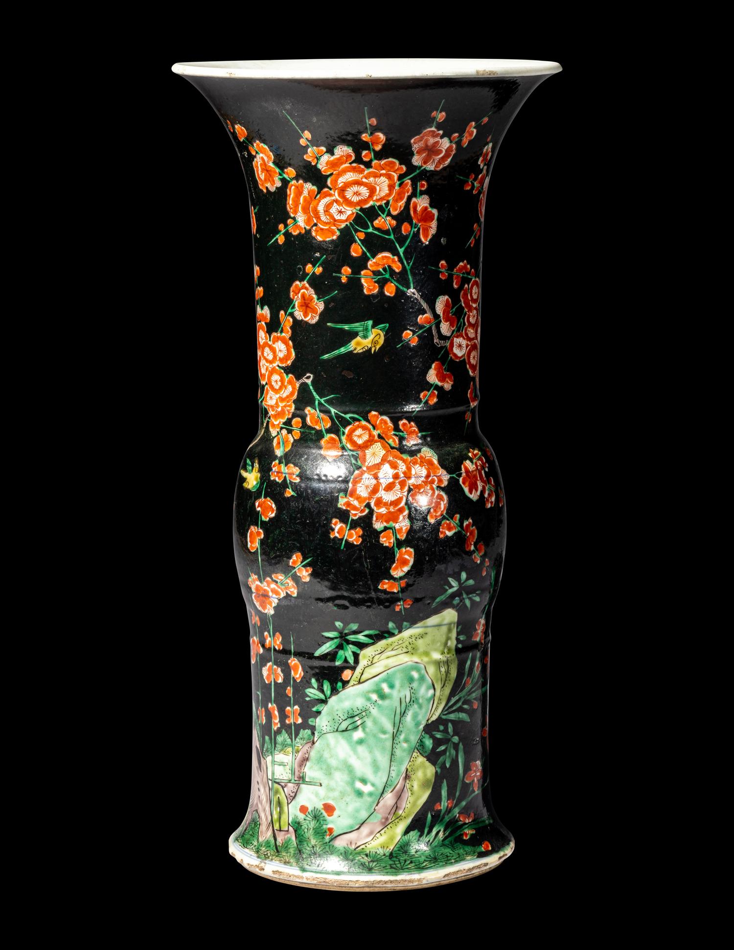 A Chinese Famille-Noire Porcelain Yenyen Vase