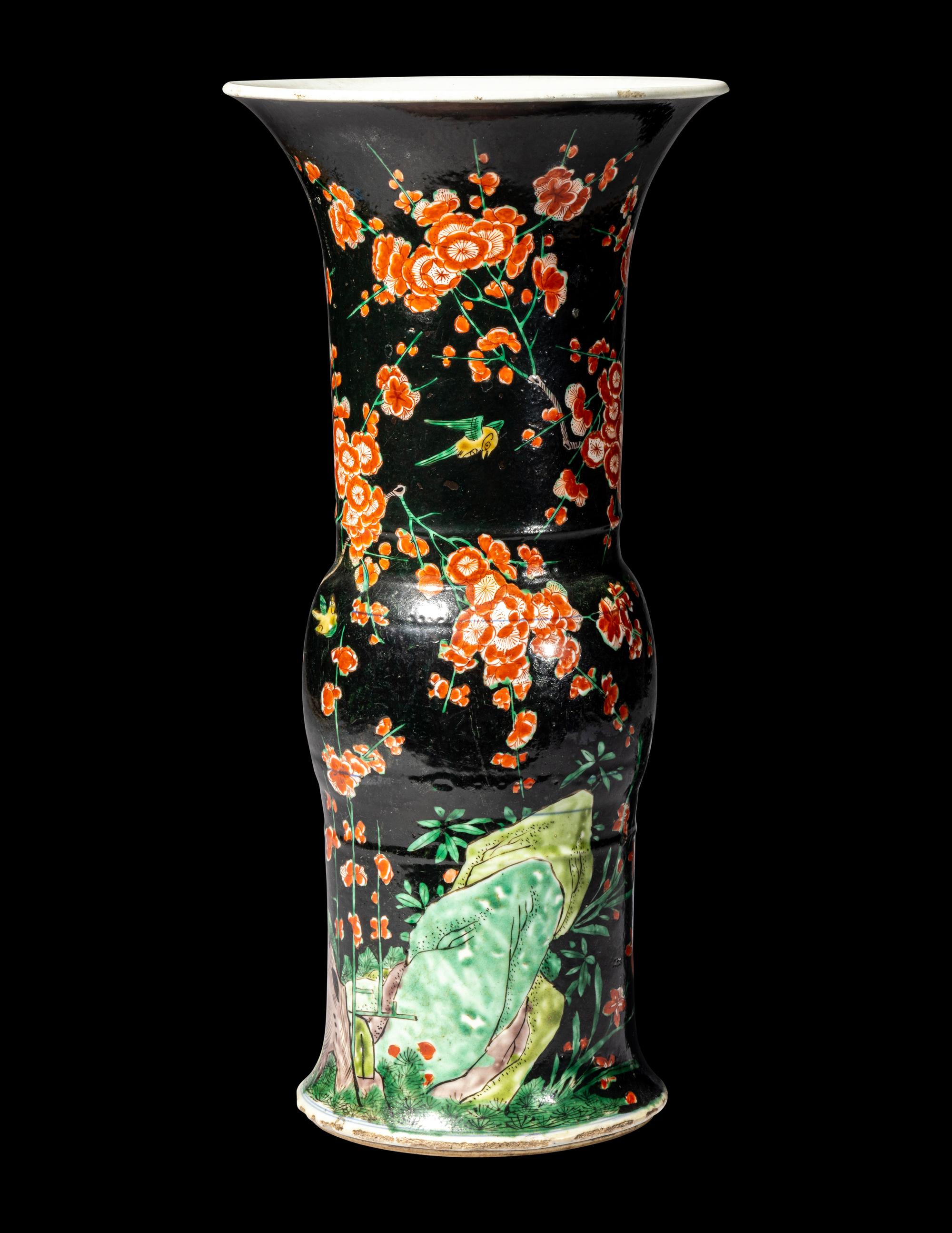 A Chinese Famille-Noire Porcelain Yenyen Vase