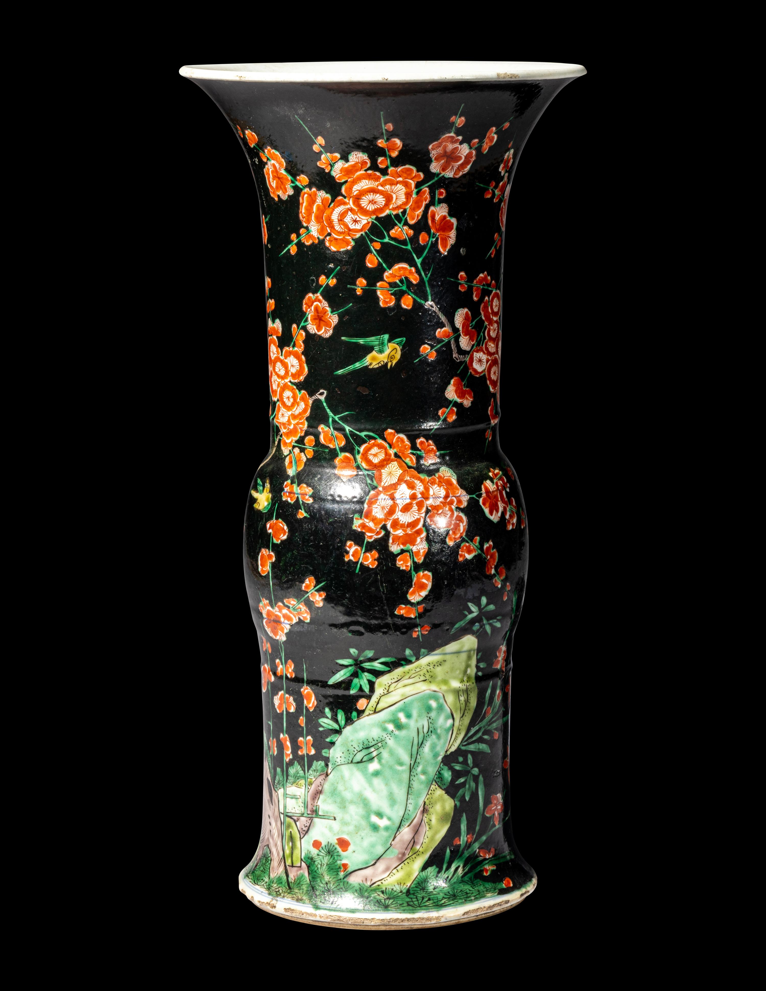A Chinese Famille-Noire Porcelain Yenyen Vase