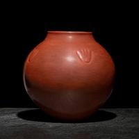 Monumental Redware Pottery Jar, with Bear Paw