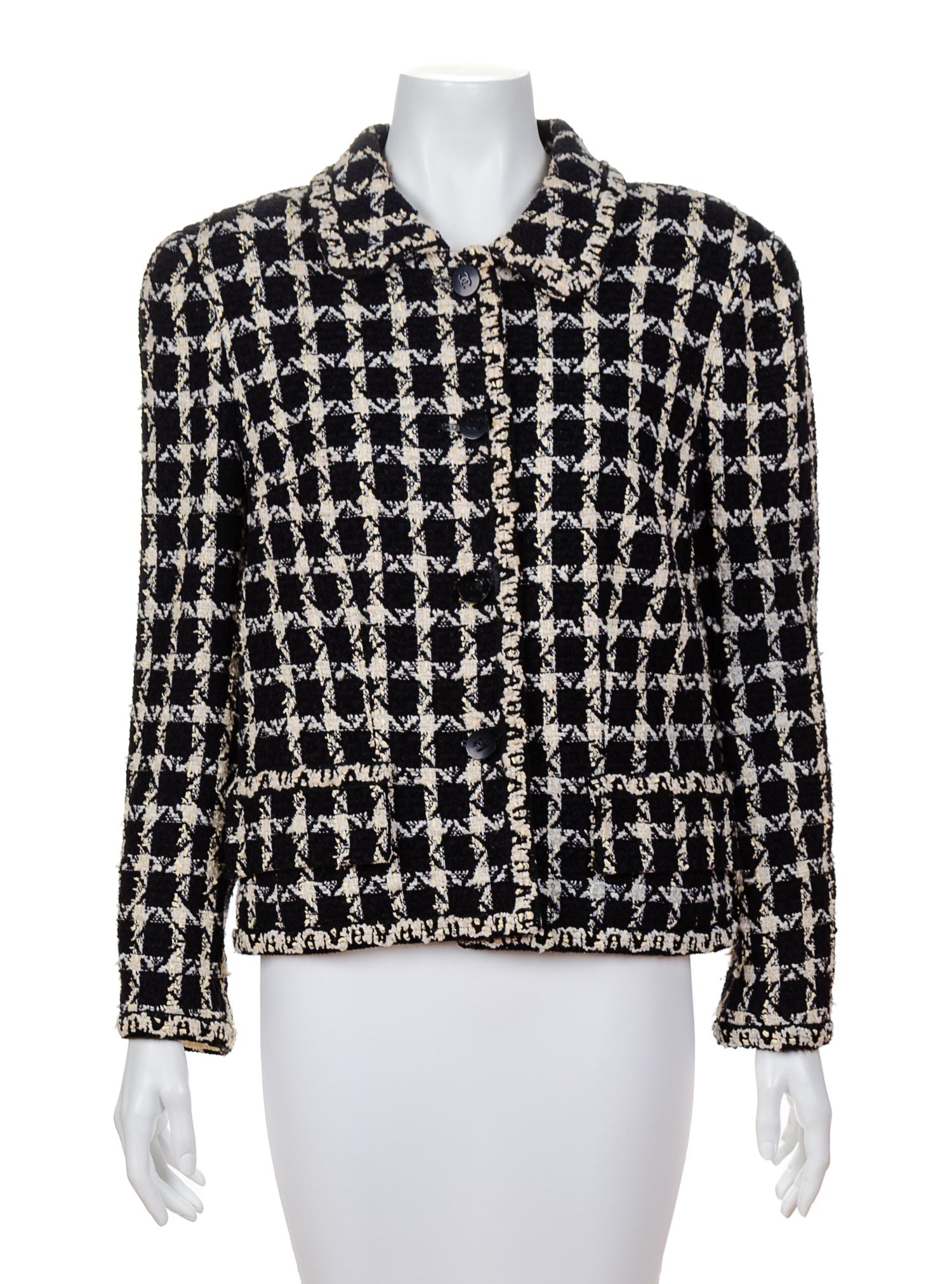 A Chanel Black and White Check Cotton Jacket, Size 44.