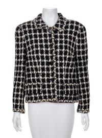A Chanel Black and White Check Cotton Jacket, Size 44.