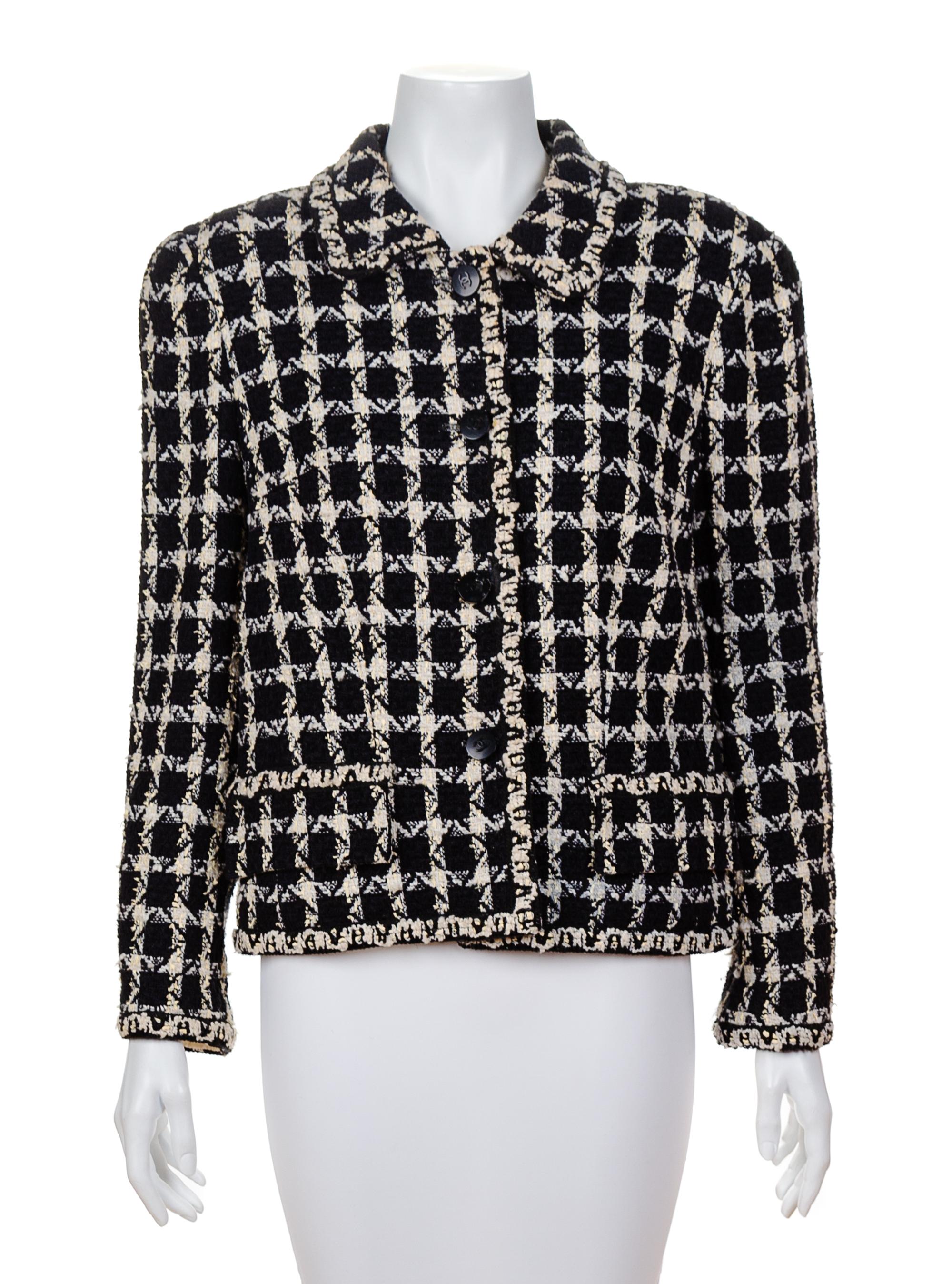 A Chanel Black and White Check Cotton Jacket, Size 44.
