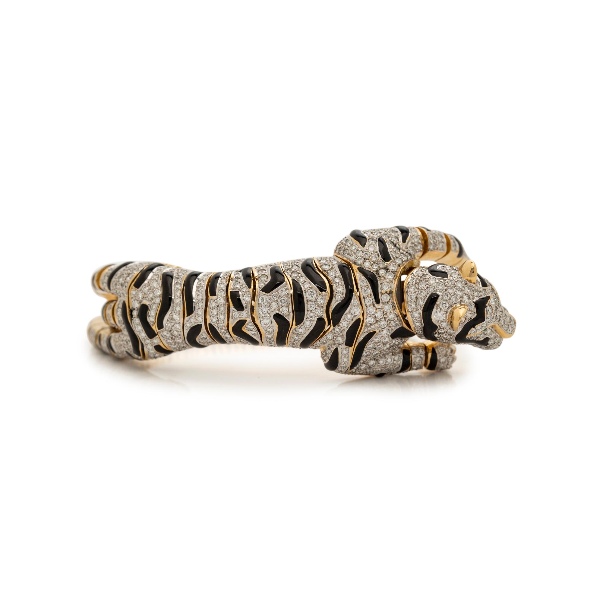 DIAMOND AND ENAMEL TIGER CONVERTIBLE BRACELET/BROOCH