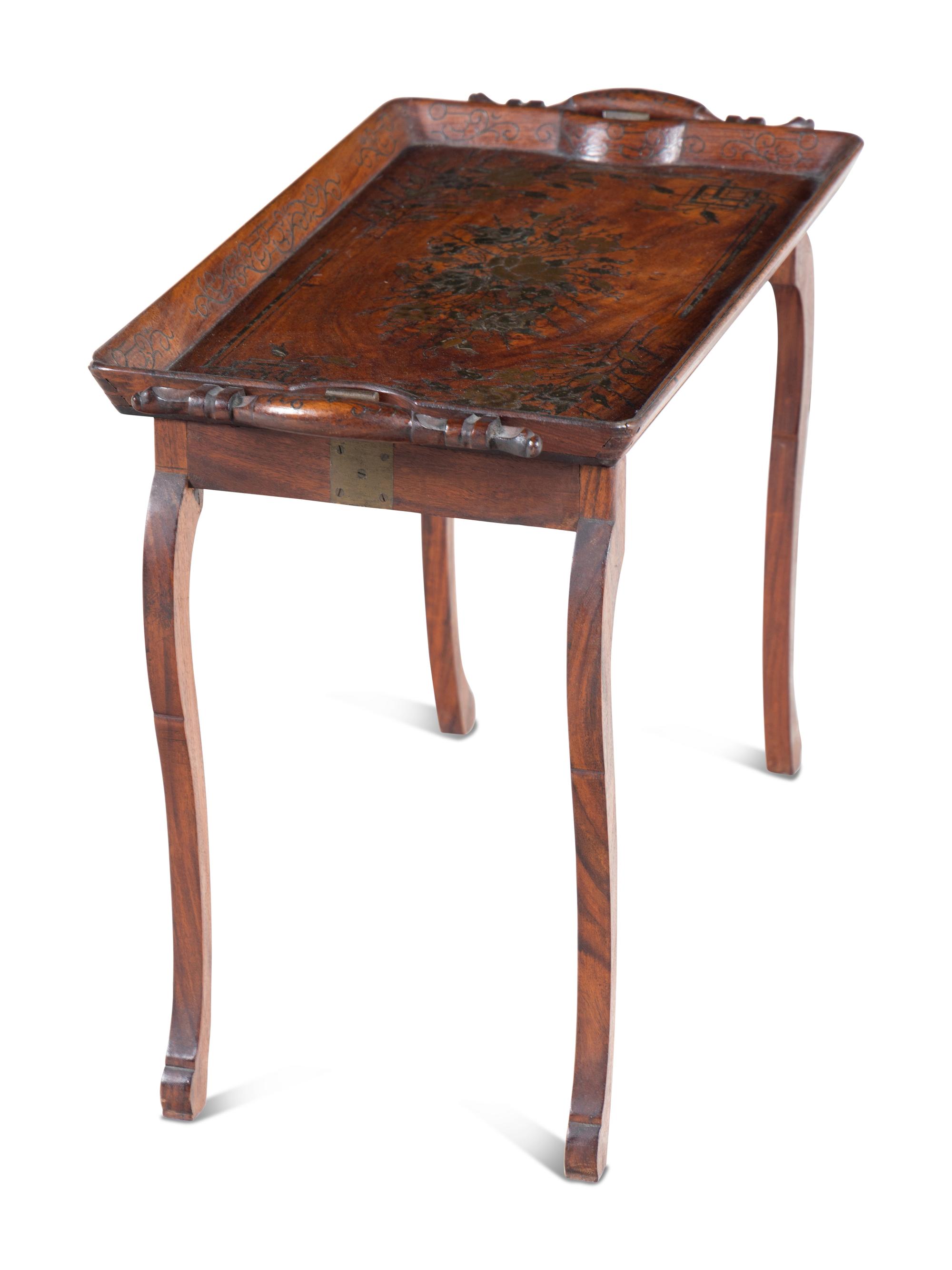 A Pair of Chinese Export Huanghuali and Mixed-Wood Tray Tables
