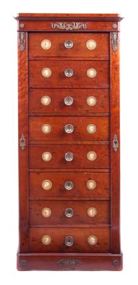 A Regency Mahogany Wellington Chest Height 59 x width 25 3/4 x depth 15 1/2 inches. — 19TH CENTURY