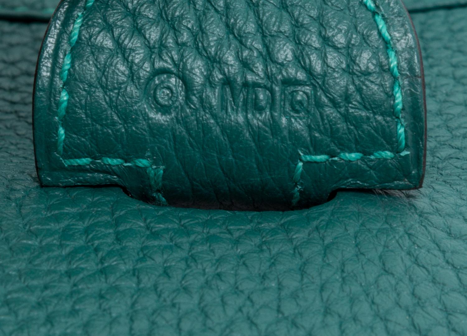 An Hermes Malachite Green Evelyne III GM Handbag, 13" x 12" x 3".