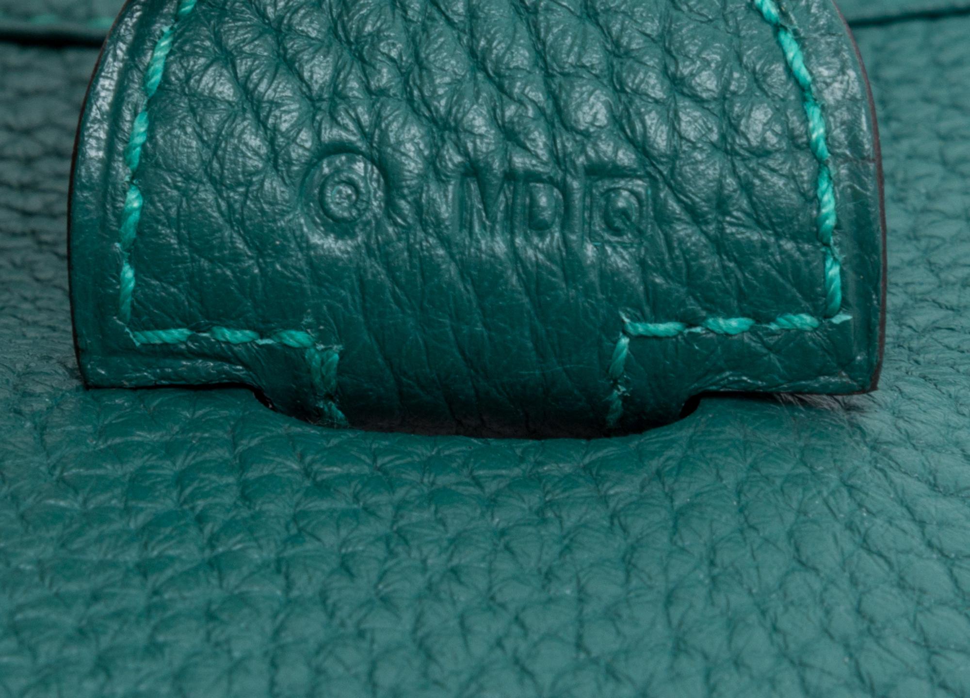 An Hermes Malachite Green Evelyne III GM Handbag, 13" x 12" x 3".