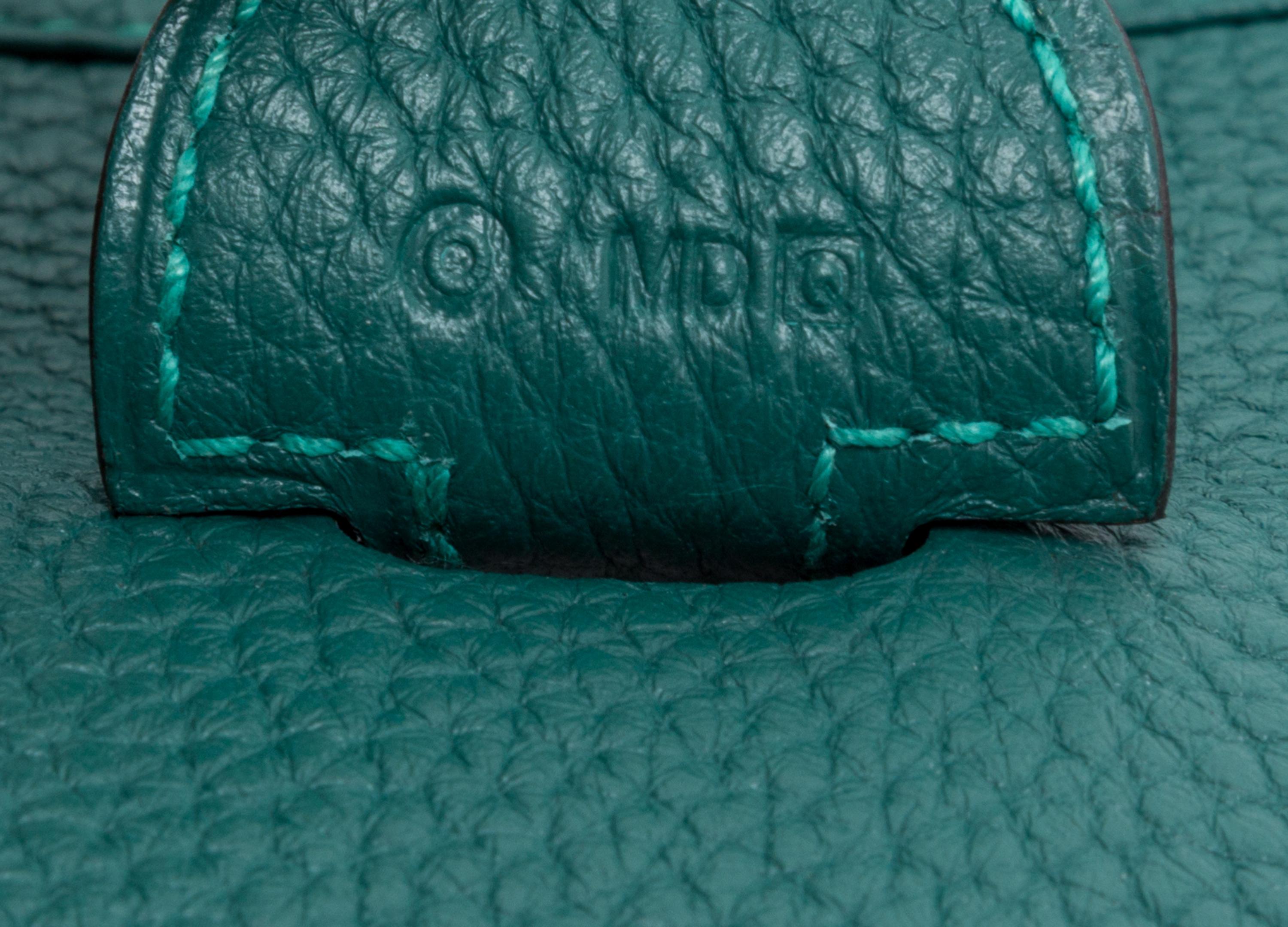 An Hermes Malachite Green Evelyne III GM Handbag, 13" x 12" x 3".