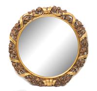 A Louis XVI Style Floral Carved Giltwood Circular Mirror Diameter 43 1/2 inches. — 20TH CENTURY