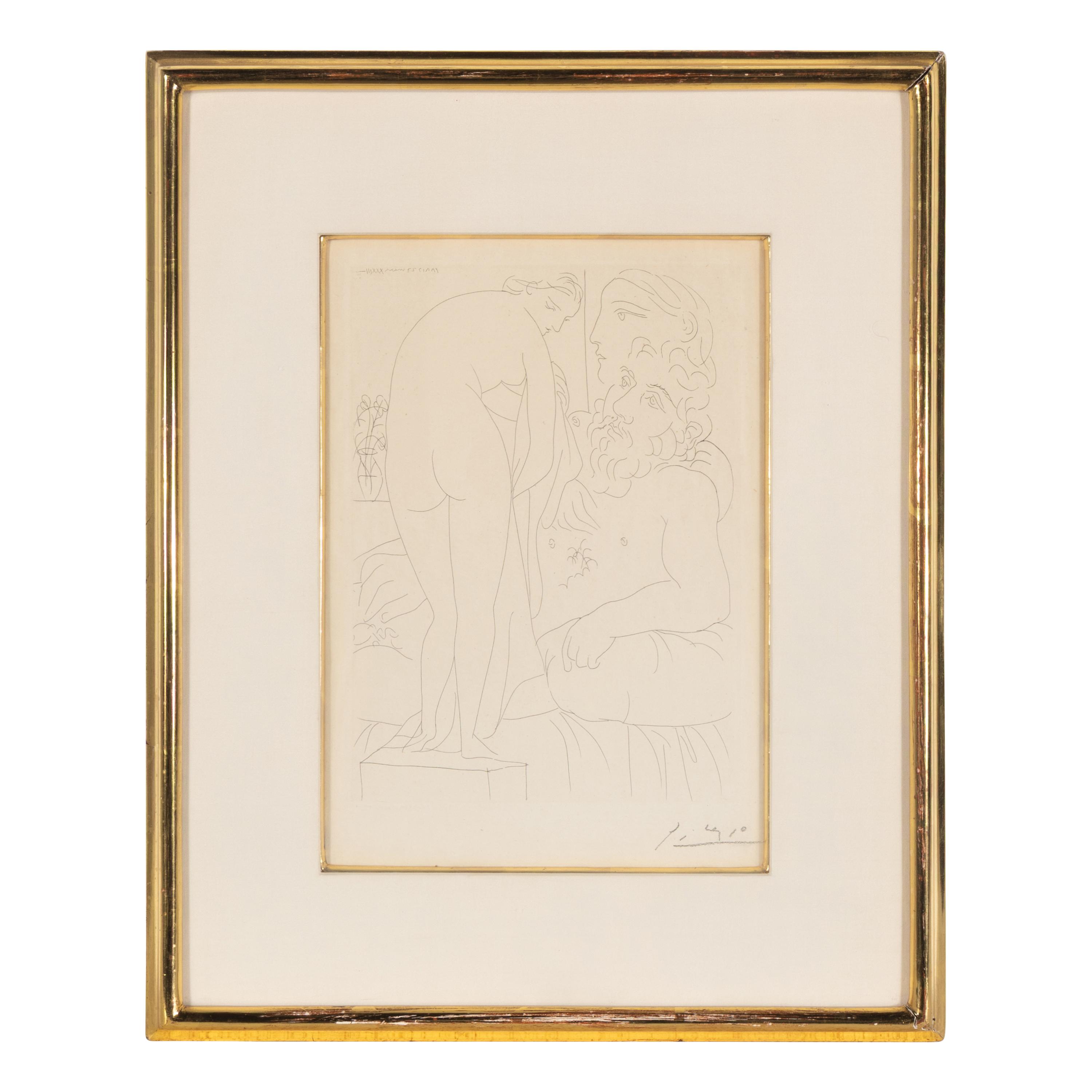 Pablo Picasso (Spanish, 1881–1973) — Le Repos du Sculpteur devant un Nu à la Draperie (from La Suite Vollard )