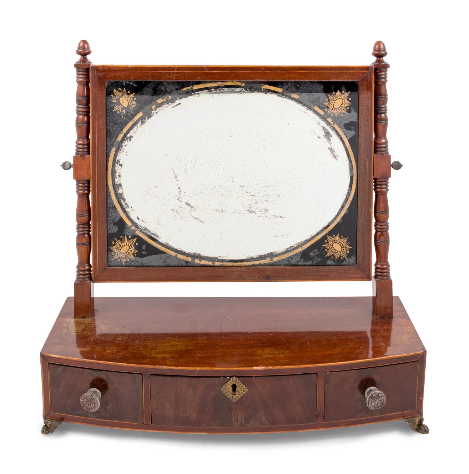 A Classical Mahogany and Églomisé-Inset Dressing Glass