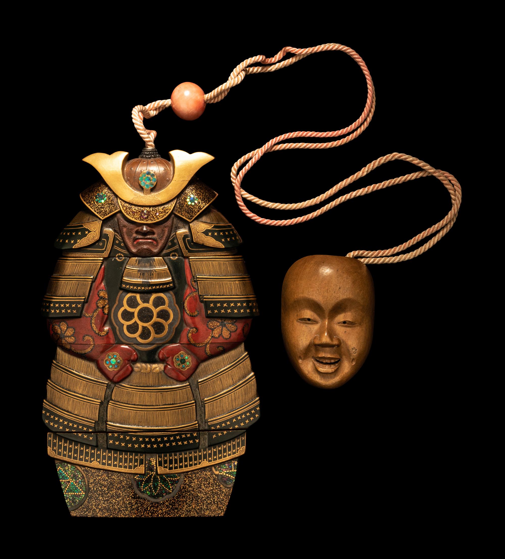 A Large Japanese Gold, Red and Black Lacquer Three-Case Inro