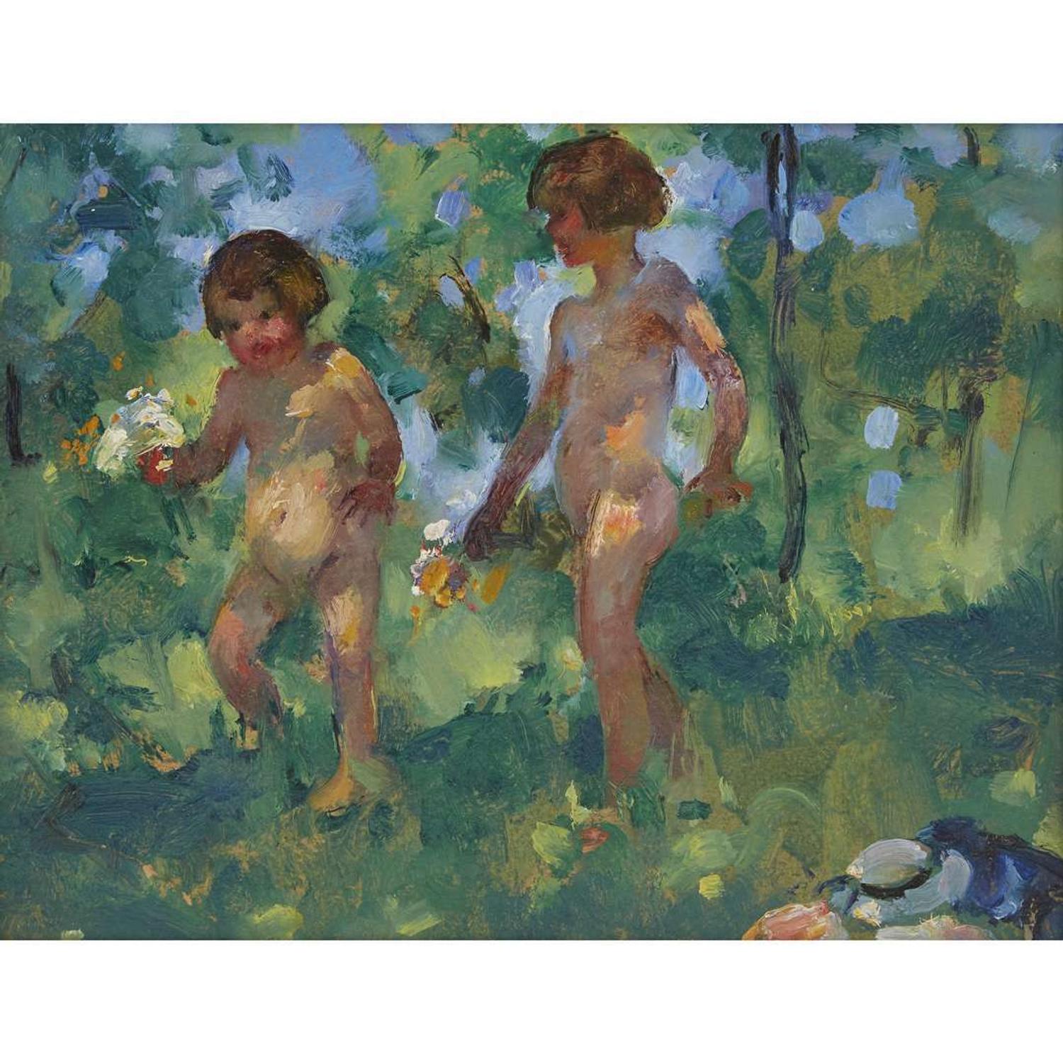 MARTHA WALTER (AMERICAN 1875–1976) "CHILDREN IN THE GARDEN"