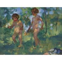 MARTHA WALTER (AMERICAN 1875–1976) "CHILDREN IN THE GARDEN"