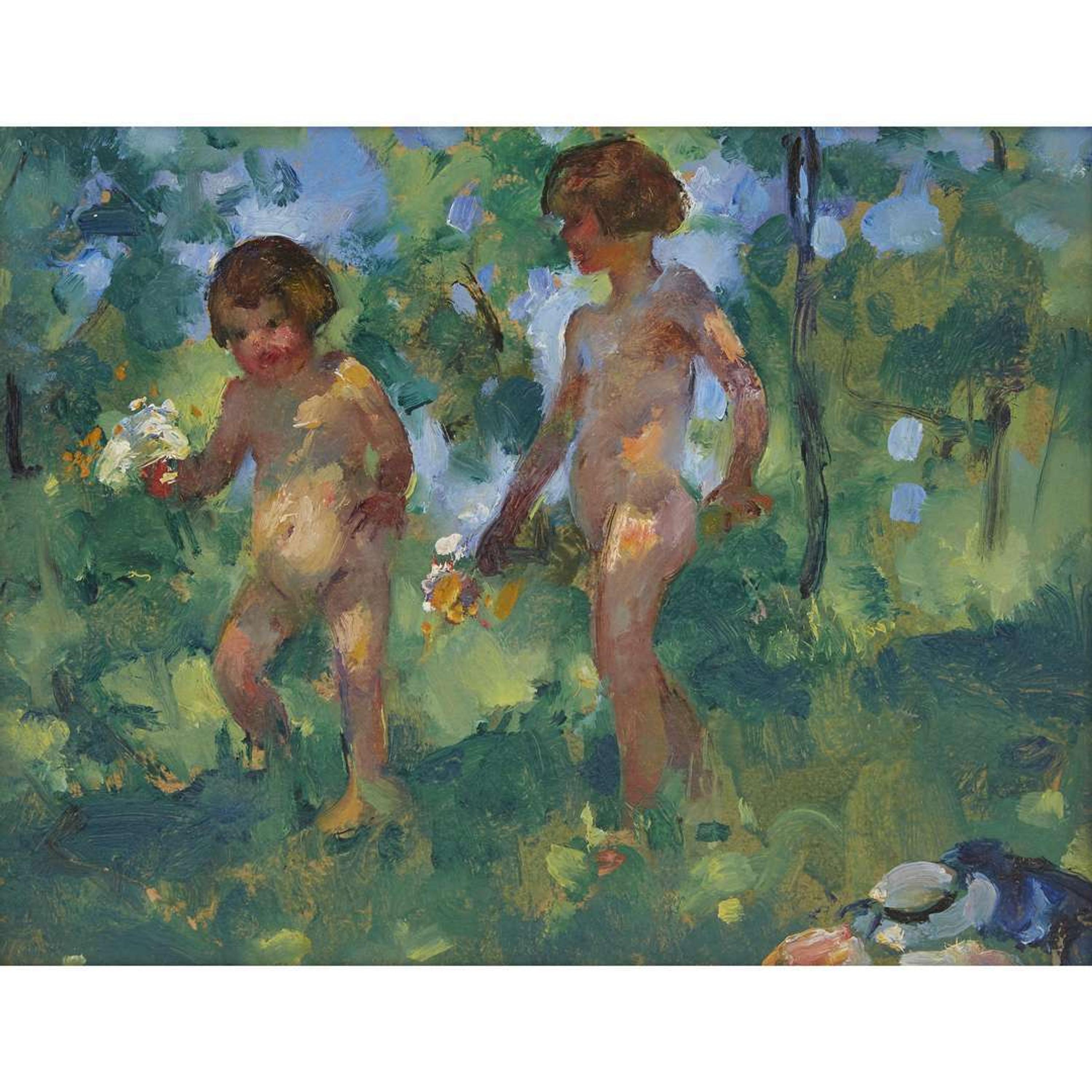 MARTHA WALTER (AMERICAN 1875–1976) "CHILDREN IN THE GARDEN"
