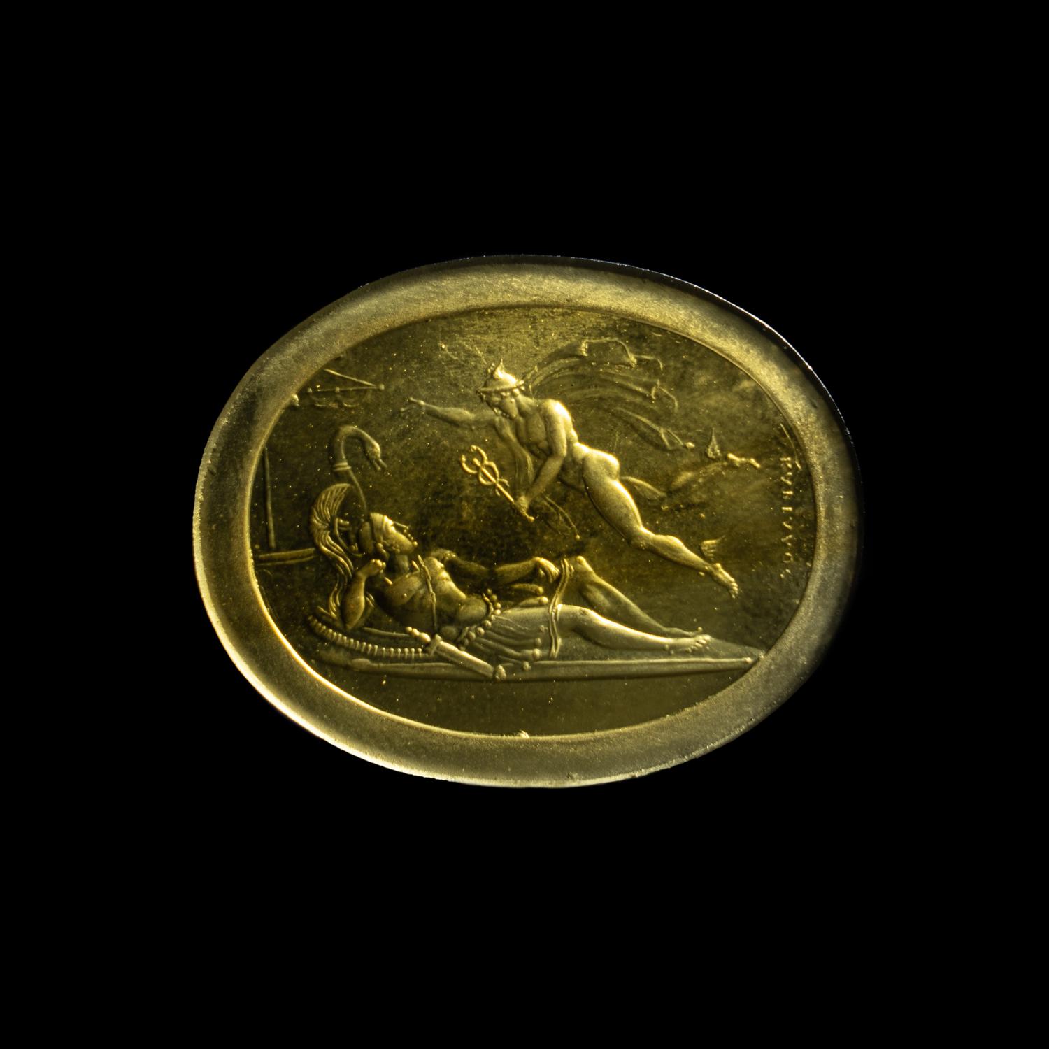 A Neoclassical Glass Intaglio with Mercury Warning Aeneas in His Sleep to Expedite His Departure