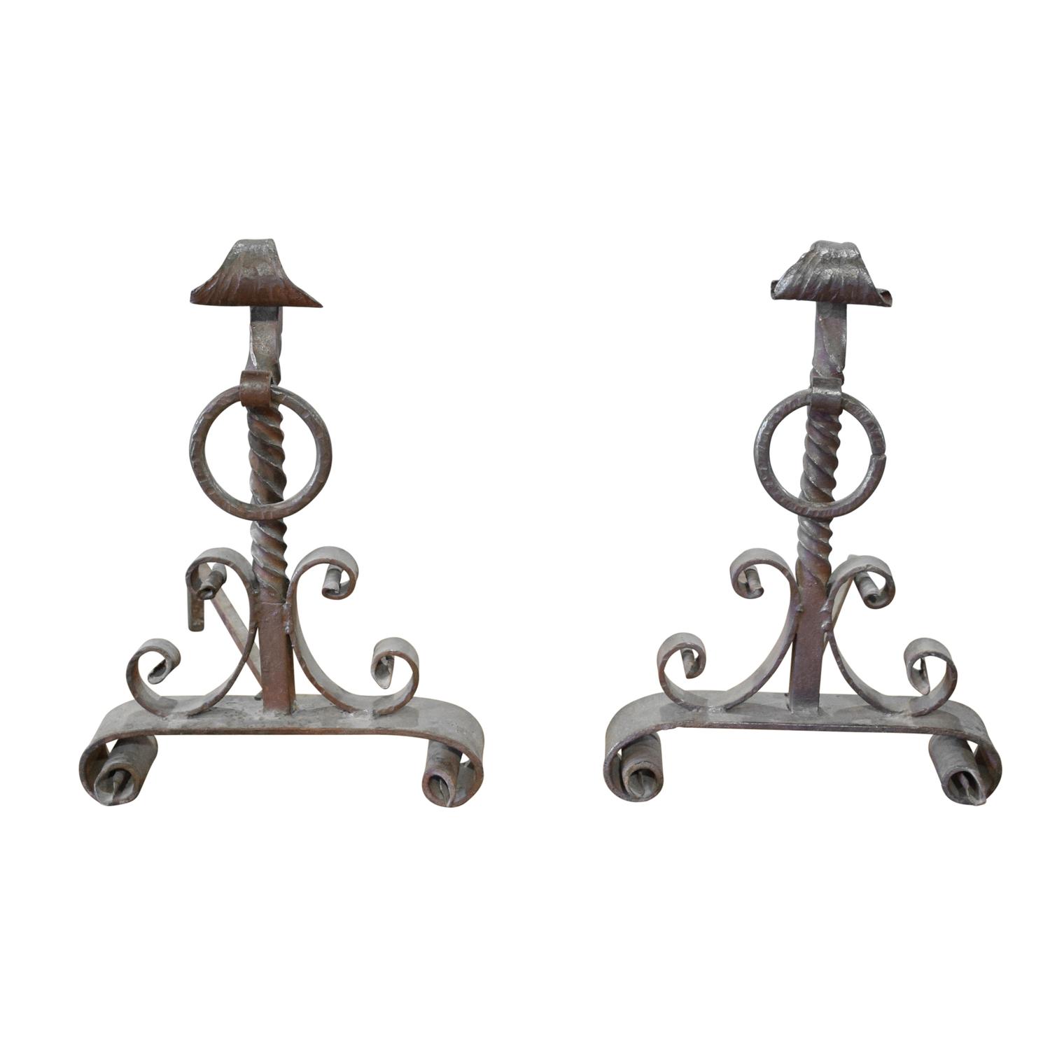 A Pair of Wrought Iron Andirons 12.5" W x 17.5" D x 18" H — Argentina, 19th Century