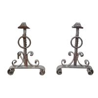 A Pair of Wrought Iron Andirons 12.5" W x 17.5" D x 18" H — Argentina, 19th Century