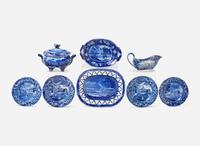 A group of eight Historical Blue Staffordshire tablewares in New York views, various makers, England, circa 1830