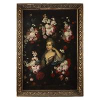 CIRCLE OF GASPAR PIETER VERBRUGGEN THE YOUNGER (FLEMISH 1664-1730) A CARTOUCHE OF FLOWERS WITH DIANA