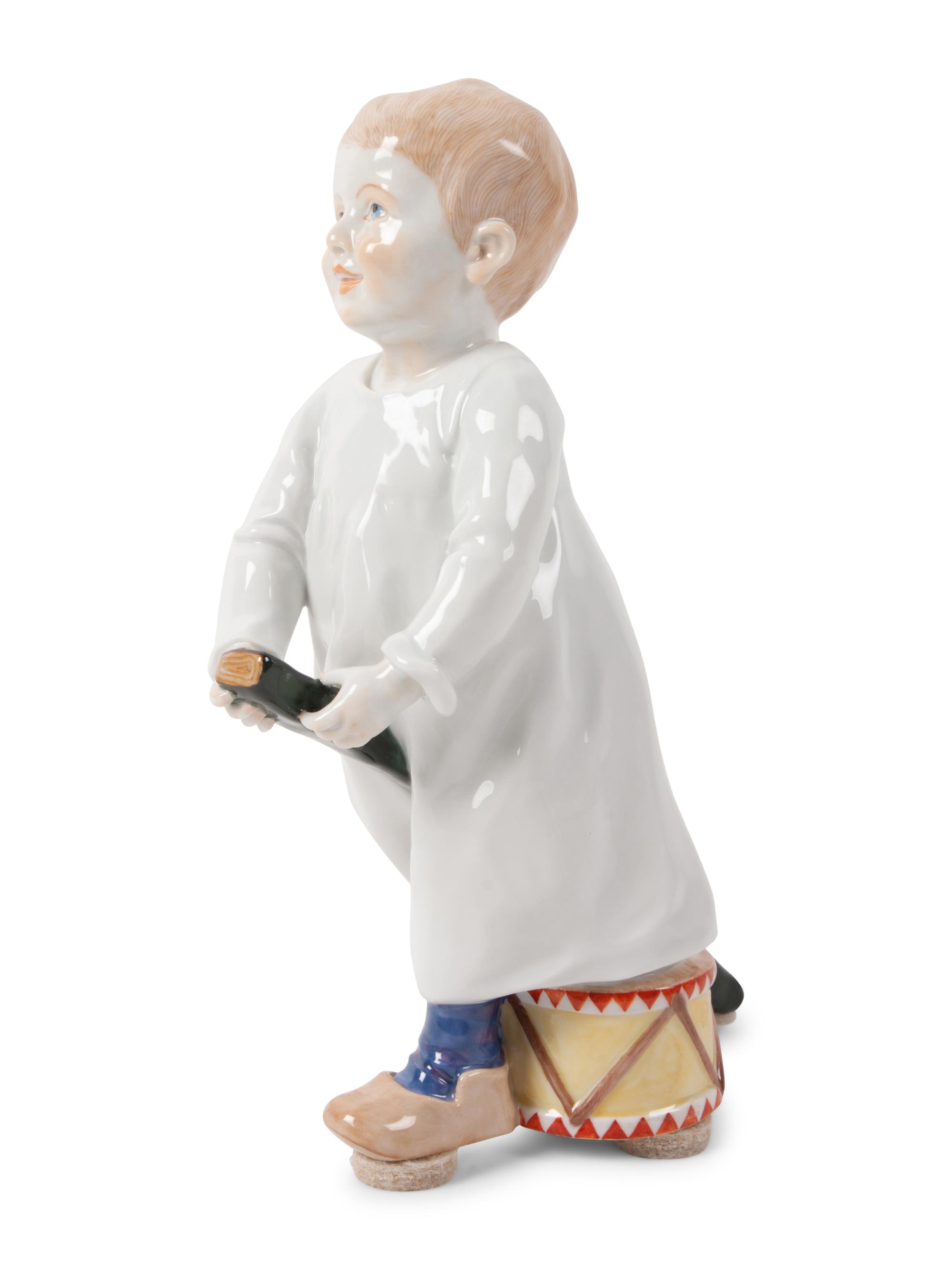 A Meissen Porcelain Figure of a Boy with Drum, by Konrad Hentschel