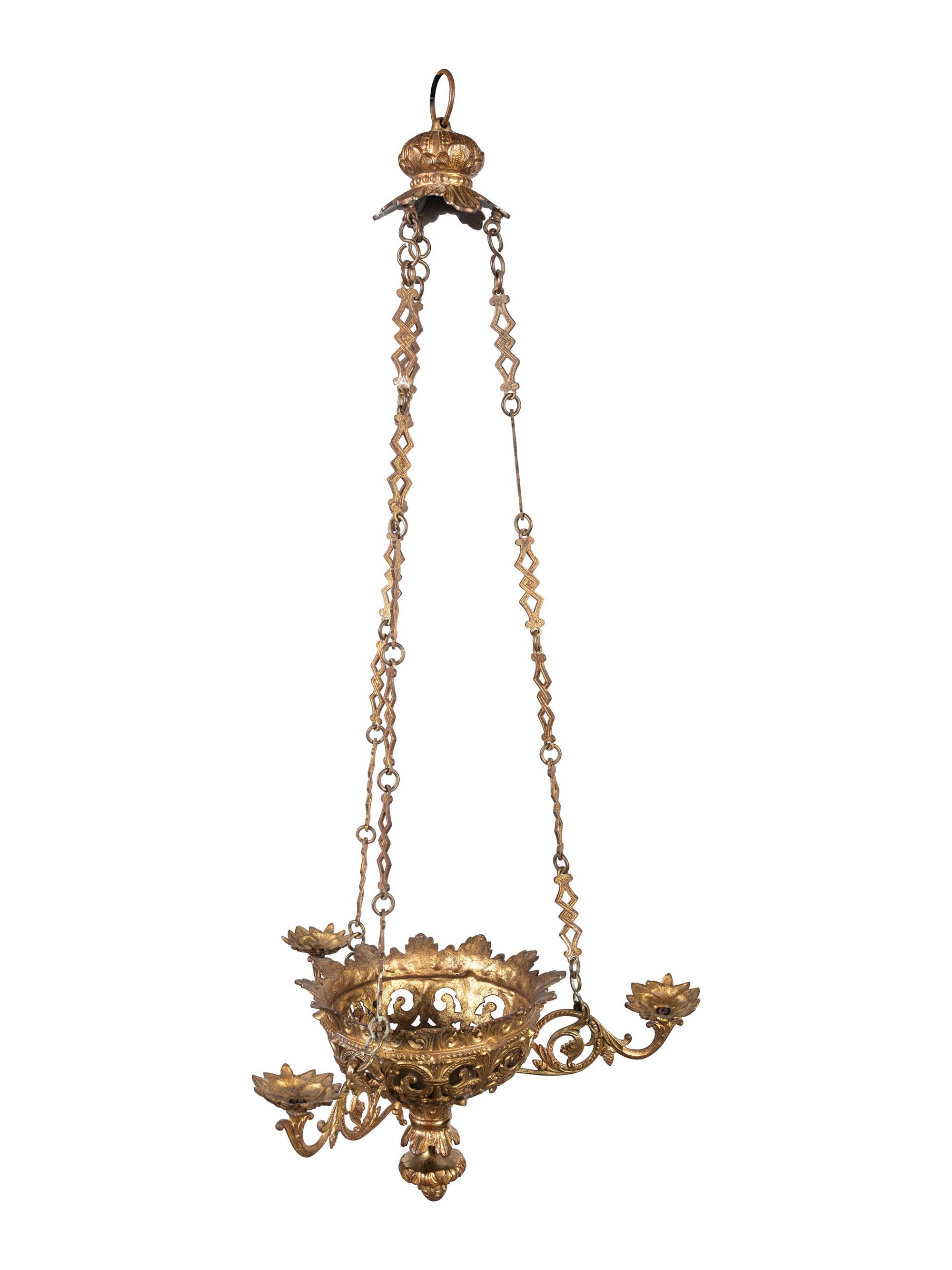 A Brass Three-Light Candle Chandelier
