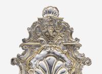 A Pair of William and Mary Style Silver-Plate Cartouche-Form Three-Light Sconces