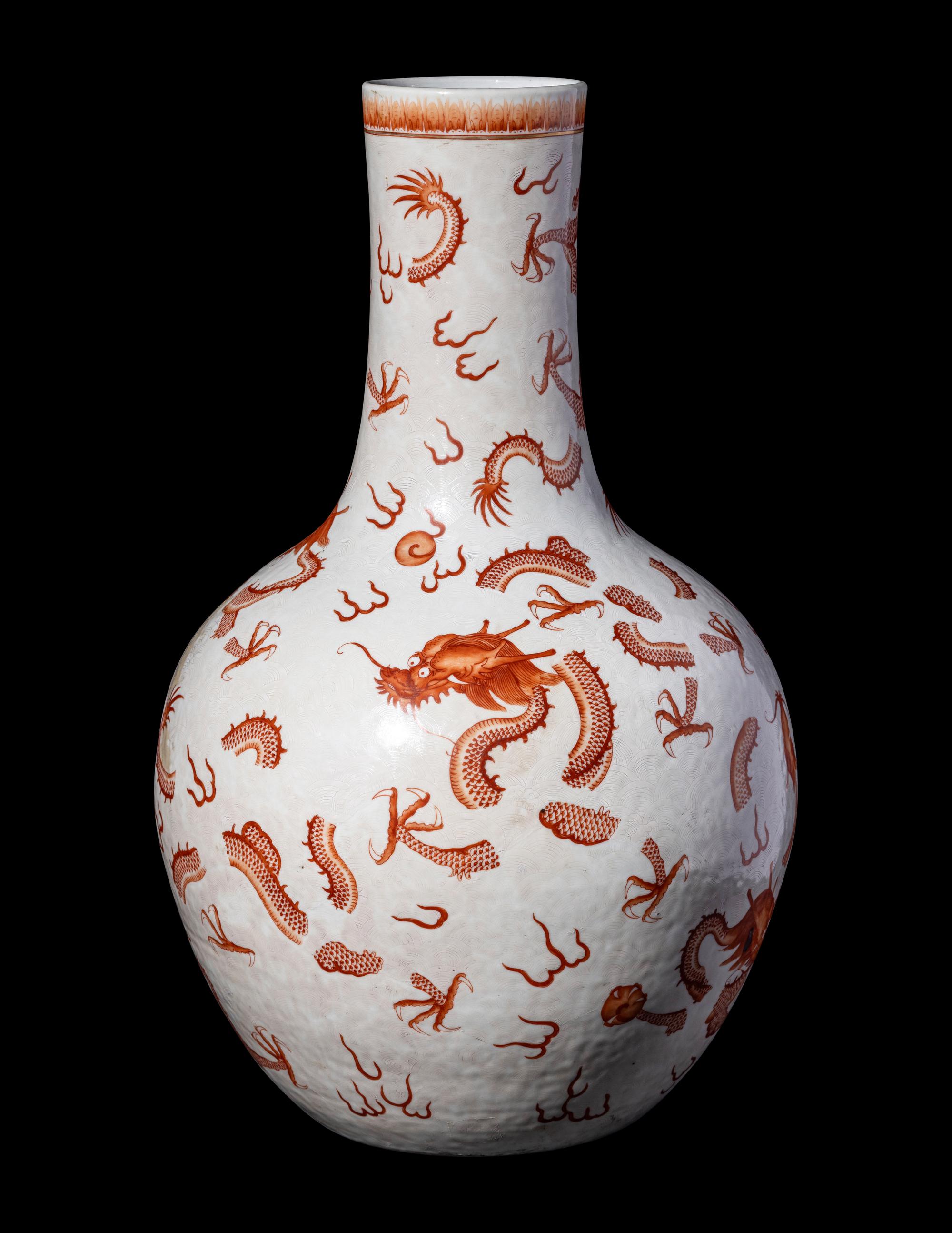 A Chinese Iron-Red and Incised 'Dragon' Vase, Tianqiuping