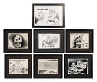 (Cartoon Art) HIGGINS, Jack (1954). A group of 7 cartoons by Jack Higgins, comprising: