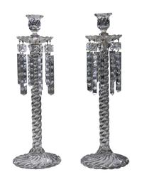 A Pair of Molded Twist Glass Candle Holders