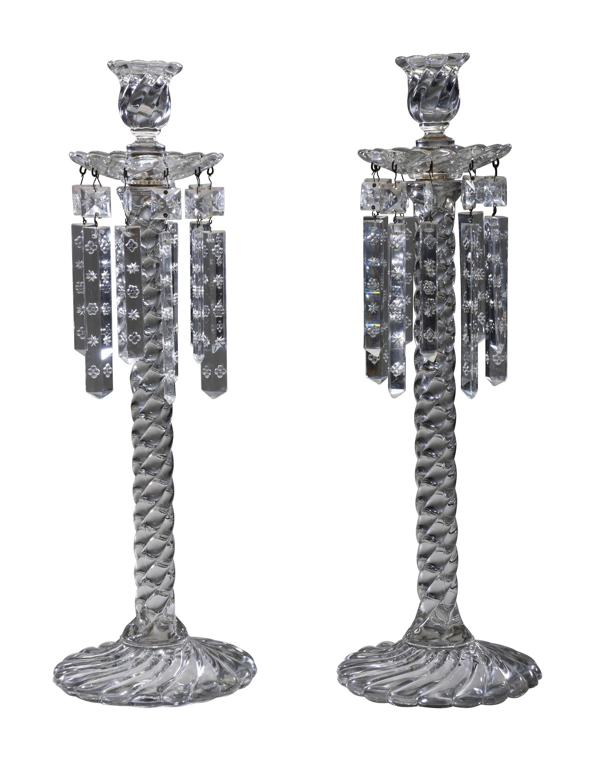 A Pair of Molded Twist Glass Candle Holders