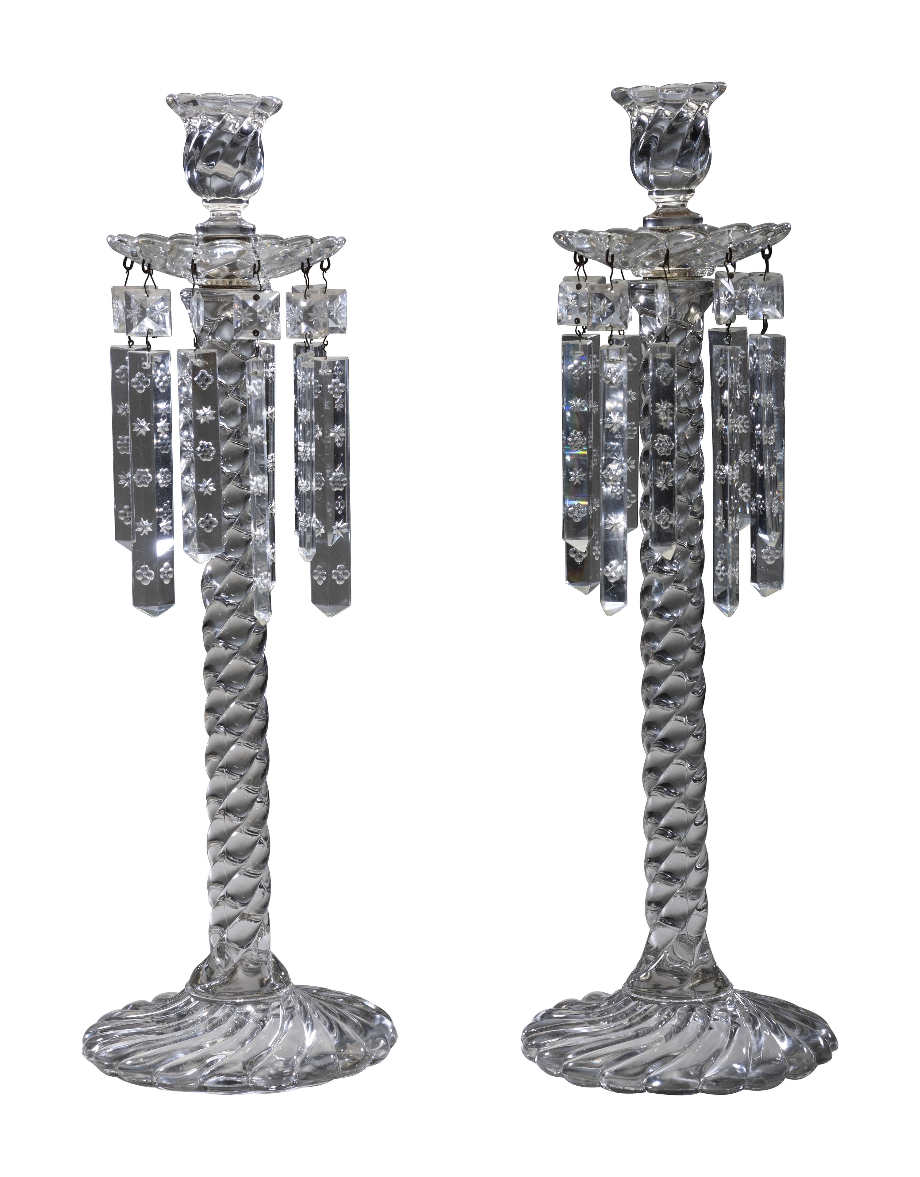 A Pair of Molded Twist Glass Candle Holders