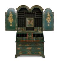 A George II Style Green Japanned Bureau Cabinet