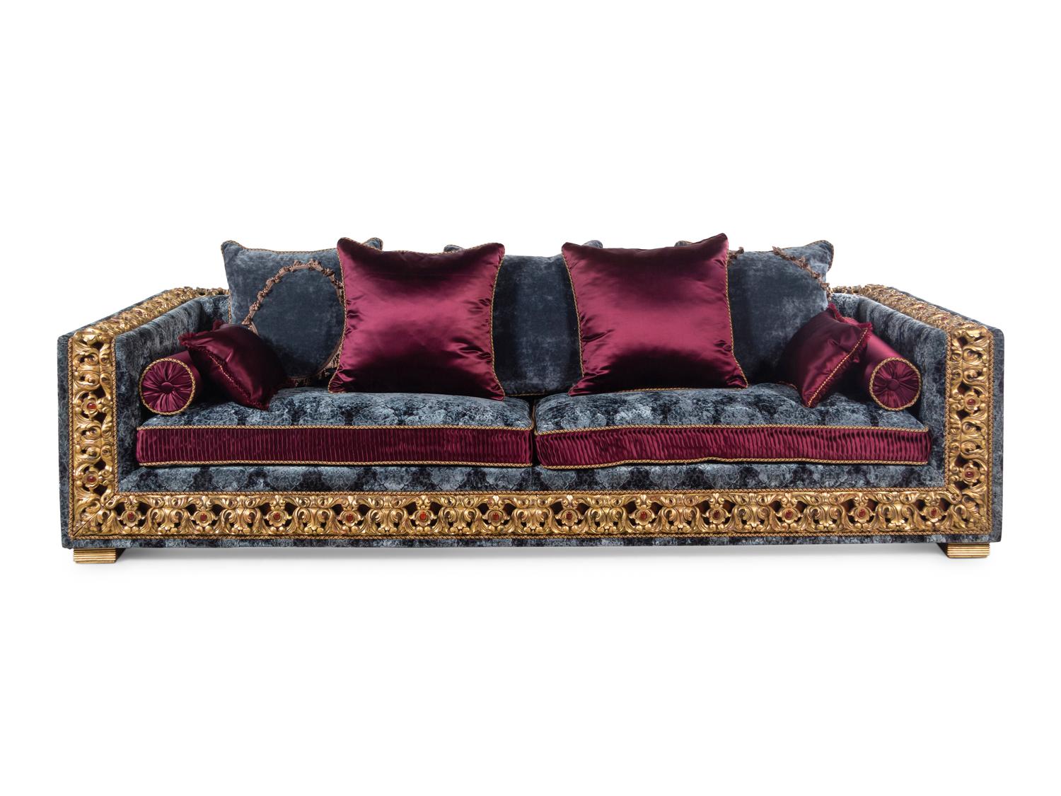 A Contemporary Jumbo Collection Giltwood and Velvet Upholstered Sofa