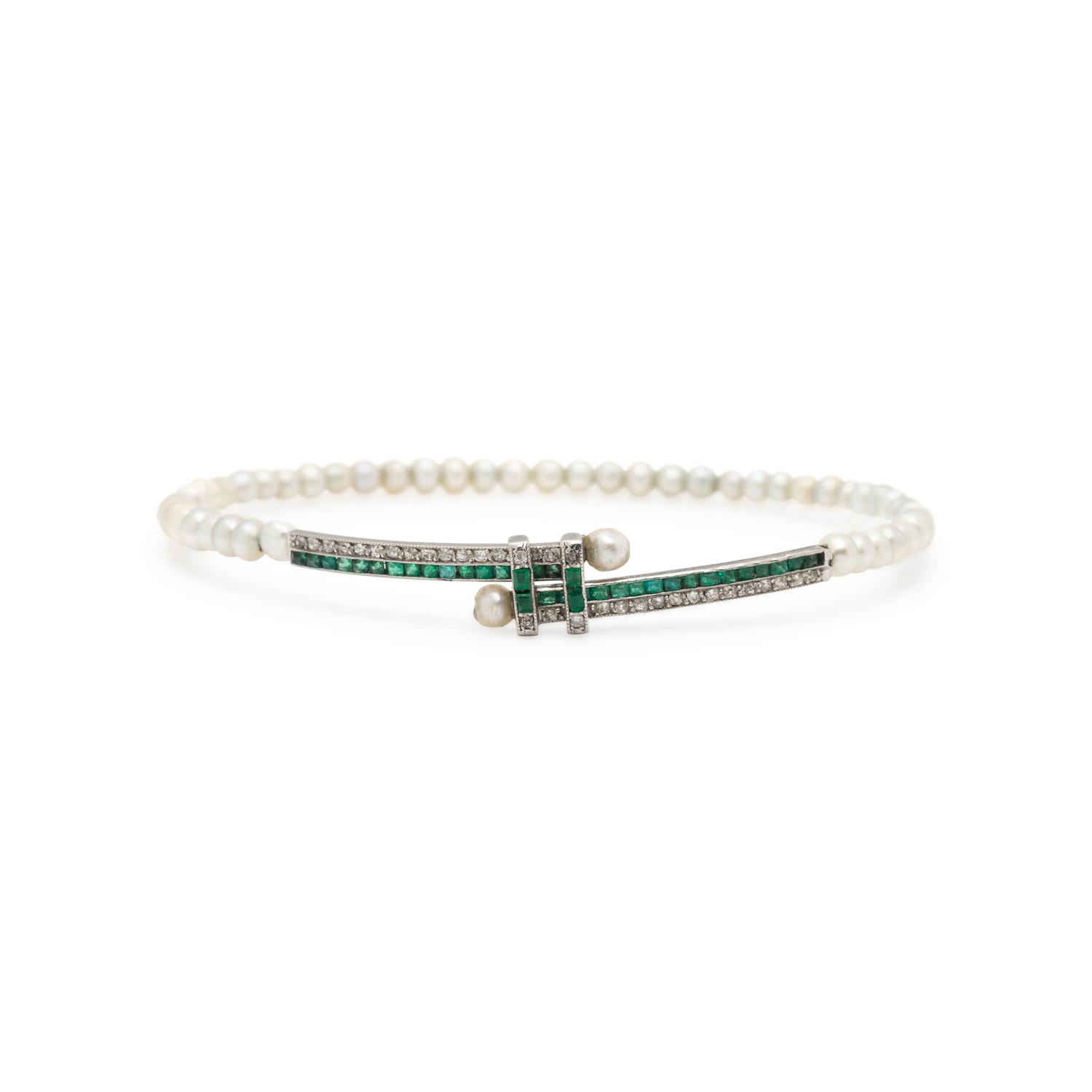DIAMOND, EMERALD, AND PEARL BRACELET