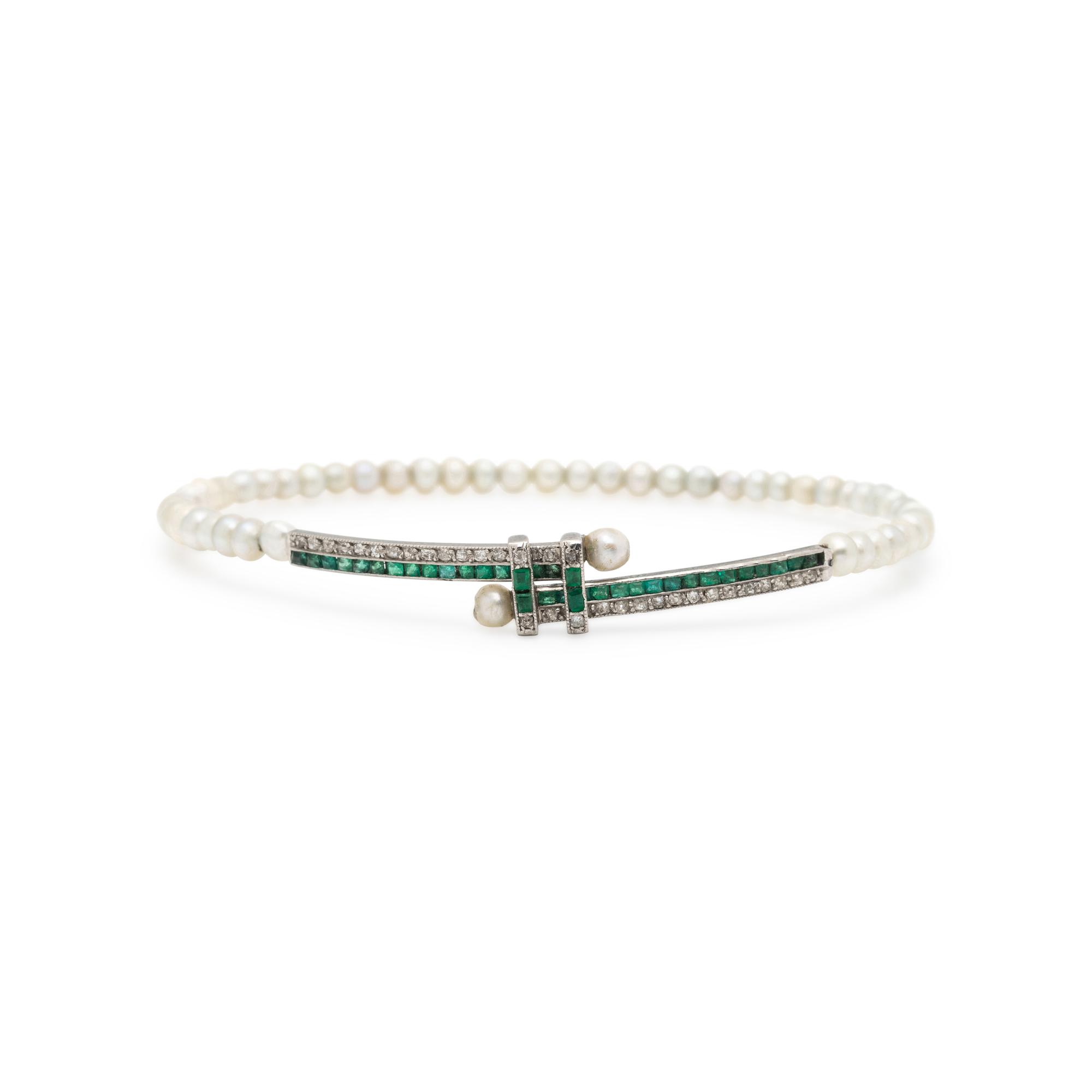 DIAMOND, EMERALD, AND PEARL BRACELET