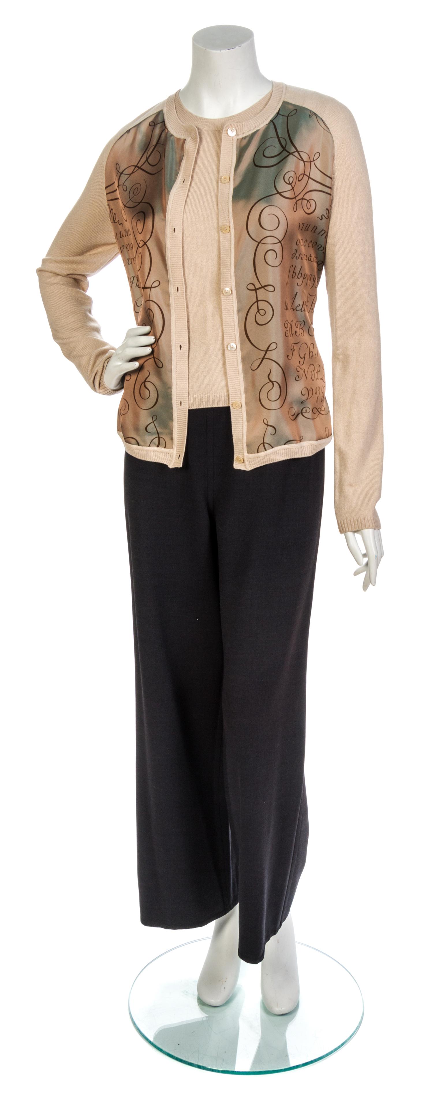 An Hermes Nude Cashmere and Silk Printed Twinset,