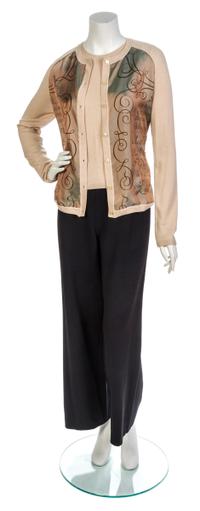 An Hermes Nude Cashmere and Silk Printed Twinset,