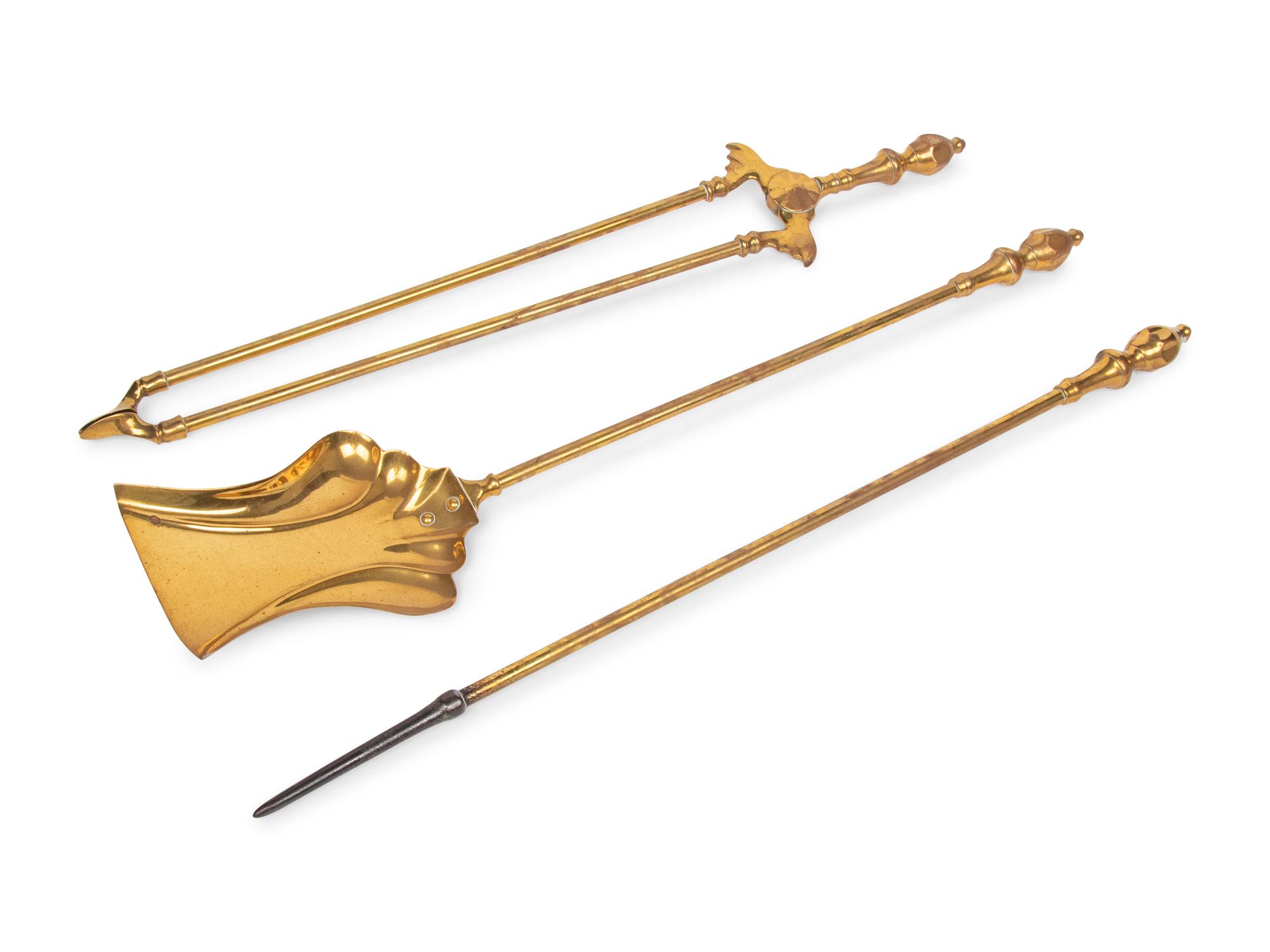 A Set of English Brass Fireplace Tools