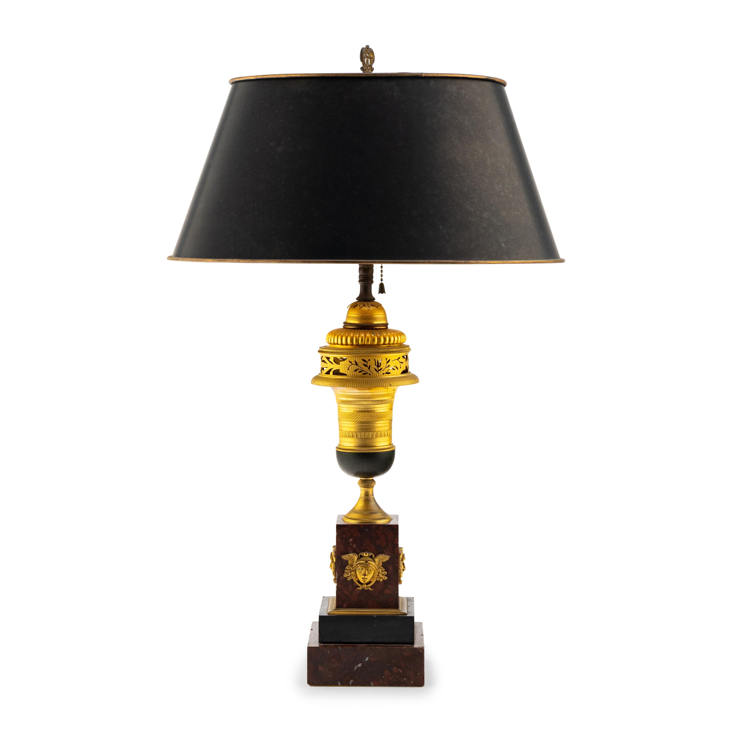 A French Gilt Bronze and Marble Table Lamp